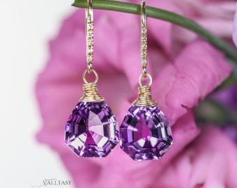 - Solid Gold 14K Fancy Shaped Pink Amethyst Earrings
