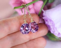 - Solid Gold 14K Fancy Shaped Pink Amethyst Earrings
