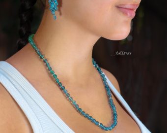 - Solid Gold 14K Fluorite Silk Knotted Necklace, Fluorite Necklace with Gold Accents