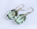 - Solid Gold 14K Genuine Green Amethyst Oval Earrings