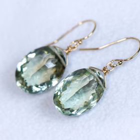 The Pistachio Earrings – Solid Gold 14K Genuine Green Amethyst Oval Earrings