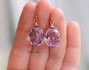 - Solid Gold 14K Genuine Pink Amethyst Oval Earrings