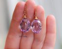 - Solid Gold 14K Genuine Pink Amethyst Oval Earrings