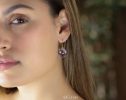 - Solid Gold 14K Genuine Pink Amethyst Oval Earrings