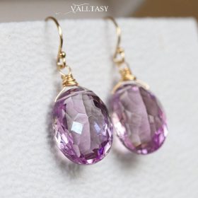 The Luna Earrings – Solid Gold 14K Genuine Pink Amethyst Oval Earrings