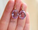 - Solid Gold 14K Genuine Pink Amethyst Oval Earrings