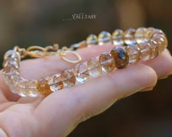 - Solid Gold 14K Golden Rutilated Quartz Bracelet