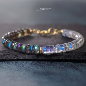 My Other Half Bracelet - Solid Gold 14K Labradorite and Rainbow Moonstone Bracelet, Moonstone and Labradorite Beaded Bracelet