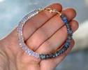 - Labradorite and Rainbow Moonstone Bracelet, Gemstone Beaded Bracelet in Gold Filled