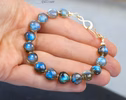- Solid Gold 14K Labradorite Bracelet, Bold Blue Flash Labradorite Beaded Bracelet