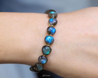 - Solid Gold 14K Labradorite Bracelet, Bold Blue Flash Labradorite Beaded Bracelet