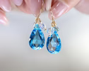 - Solid Gold 14K Large Swiss Blue Topaz and Rainbow Moonstone Earrings
