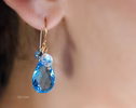 - Solid Gold 14K Large Swiss Blue Topaz and Rainbow Moonstone Earrings