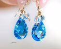 - Solid Gold 14K Large Swiss Blue Topaz and Rainbow Moonstone Earrings