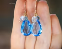 - Solid Gold 14K Large Swiss Blue Topaz and Rainbow Moonstone Earrings
