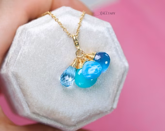 - Solid Gold 14K Larimar and Aquamarine Charm with a Lobster Clasp