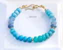 - Solid Gold 14K Larimar and Turquoise Bracelet, Aqua Blue Gemstone Statement Bracelet