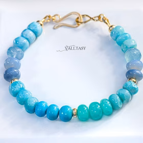 The Oceanic Bracelet - Solid Gold 14K Larimar and Turquoise Bracelet, Aqua Blue Gemstone Statement Bracelet