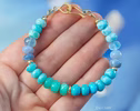 - Solid Gold 14K Larimar and Turquoise Bracelet, Aqua Blue Gemstone Statement Bracelet