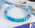 - Solid Gold 14K Larimar and Turquoise Bracelet, Aqua Blue Gemstone Statement Bracelet