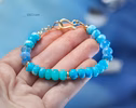 - Solid Gold 14K Larimar and Turquoise Bracelet, Aqua Blue Gemstone Statement Bracelet