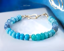 - Solid Gold 14K Larimar and Turquoise Bracelet, Aqua Blue Gemstone Statement Bracelet