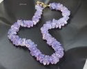 - Solid Gold 14K Lavender Quartz Necklace, Genuine Lavender Moon Quartz Gemstone Beaded Necklace