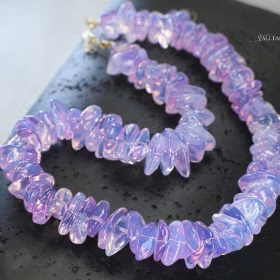 The Sugar Moon Necklace - Solid Gold 14K Lavender Quartz Necklace, Genuine Lavender Moon Quartz Gemstone Beaded Necklace