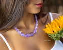 - Solid Gold 14K Lavender Quartz Necklace, Genuine Lavender Moon Quartz Gemstone Beaded Necklace