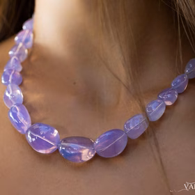 The Lavender Glow Necklace - Solid Gold 14K Lavender Quartz Necklace, Genuine Lavender Moon Quartz Gemstone Beaded Necklace