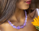 - Solid Gold 14K Lavender Quartz Necklace, Genuine Lavender Moon Quartz Gemstone Beaded Necklace