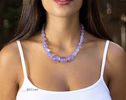 - Solid Gold 14K Lavender Quartz Necklace, Genuine Lavender Moon Quartz Gemstone Beaded Necklace