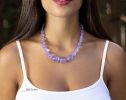 - Solid Gold 14K Lavender Quartz Necklace, Genuine Lavender Moon Quartz Gemstone Beaded Necklace