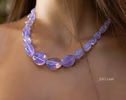 - Solid Gold 14K Lavender Quartz Necklace, Genuine Lavender Moon Quartz Gemstone Beaded Necklace