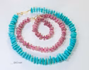 - Solid Gold 14K Madagascar Rose Quartz and Pink Sapphire Necklace, Pink Gemstone Beaded Necklace