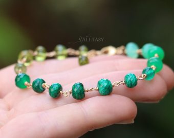 - Solid Gold 14K Malachite, Peridot and Chrysoprase Green Gemstone Bracelet