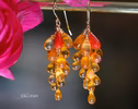 - Solid Gold 14K Mexican Fire Opal and Coral Earrings, Cluster Orange Gemstone Earrings