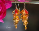 - Solid Gold 14K Mexican Fire Opal and Coral Earrings, Cluster Orange Gemstone Earrings