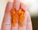 - Solid Gold 14K Mexican Fire Opal and Coral Earrings, Cluster Orange Gemstone Earrings