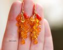 - Solid Gold 14K Mexican Fire Opal and Coral Earrings, Cluster Orange Gemstone Earrings