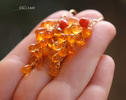 - Solid Gold 14K Mexican Fire Opal and Coral Earrings, Cluster Orange Gemstone Earrings