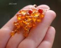 - Solid Gold 14K Mexican Fire Opal and Coral Earrings, Cluster Orange Gemstone Earrings