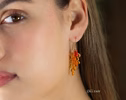 - Solid Gold 14K Mexican Fire Opal and Coral Earrings, Cluster Orange Gemstone Earrings