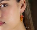 - Solid Gold 14K Mexican Fire Opal and Coral Earrings, Cluster Orange Gemstone Earrings