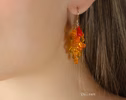 - Solid Gold 14K Mexican Fire Opal and Coral Earrings, Cluster Orange Gemstone Earrings