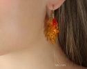 - Solid Gold 14K Mexican Fire Opal and Coral Earrings, Cluster Orange Gemstone Earrings