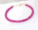 - Solid Gold 14K Mogok Ruby Bracelet, Genuine Ruby Stacking Beaded Bracelet