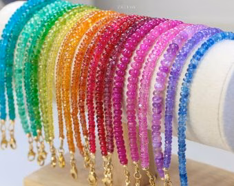 - Solid Gold 14K Mogok Ruby Bracelet, Genuine Ruby Stacking Beaded Bracelet