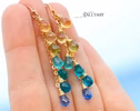 - Solid Gold 14K Multi Gemstone Aqua Blue Drop Earrings, Linear Gemstone Earrings