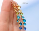 - Solid Gold 14K Multi Gemstone Aqua Blue Drop Earrings, Linear Gemstone Earrings